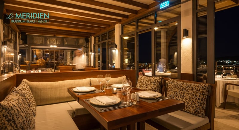 Bodrum'da deniz manzaralı lüks restoran, romantik akşam yemeği