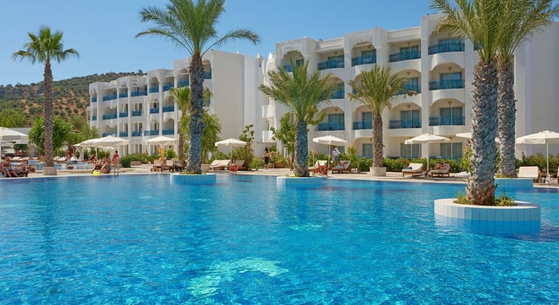 Family enjoying sunny day at Bodrum hotel pool