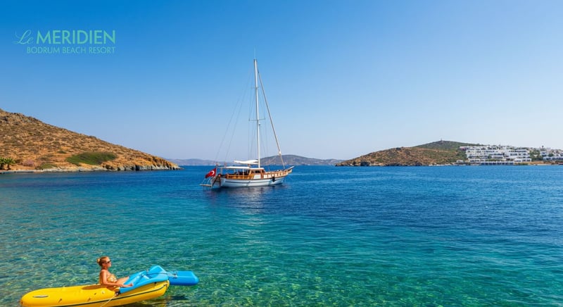 Family-friendly Bodrum hotel with kids enjoying the sun
