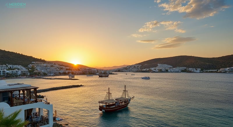 Bodrum beach with turquoise waters and luxury yachts